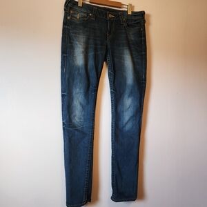 ​True Religion Vintage Skinny Flap Pocket Jeans SLA8 Dark Wash Size 32 Y2K